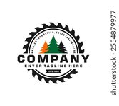 saw blade vector design, carpentry tool logo design, editable design, professional saw blade logo, premium, wood working