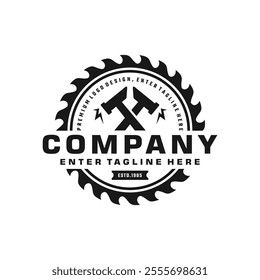 saw blade vector design,carpentry tool logo design,vintage,badge,editable design
