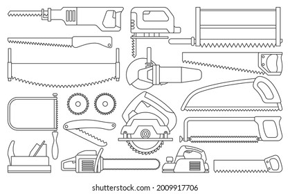 Saw of blade vector outline set icon. Vector illustration carpentry tool on white background .Isolated outline set icon saw of blade.