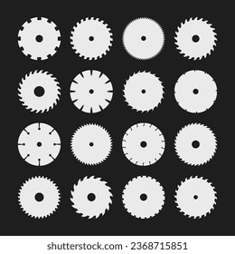 saw blades. mechanical sharp equipment items collection, construction industry iron technical tools. vector cartoon items set with isolated objects.