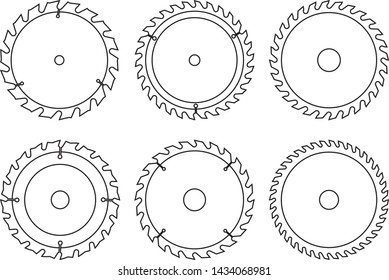 Saw blades for woodworking machine. Flat icons. Vector thin line