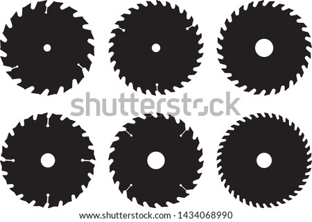 Saw blades for woodworking machine. Flat icons. Silhouette vector Foto stock © 