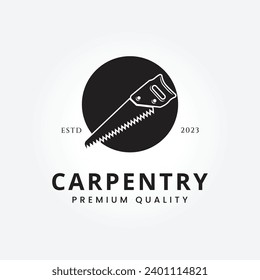 Saw carpentry silhouette symbol icon vector. Woodworking retro vintage logo vector illustration design