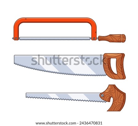 Saw Carpentry Tools For Cutting Wood or Metal, Featuring Sharp Teeth Along A Metallic Blade, Used In Push-pull Motions