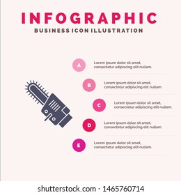 Saw, Circular, Blade, Cordless Solid Icon Infographics 5 Steps Presentation Background. Vector Icon Template background