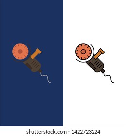 Saw, Circular Saw, Power, Tool, Blade  Icons. Flat and Line Filled Icon Set Vector Blue Background