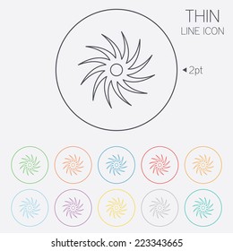 Saw circular wheel sign icon. Cutting blade symbol. Thin line circle web icons with outline. Vector