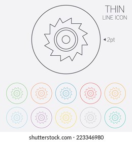Saw circular wheel sign icon. Cutting blade symbol. Thin line circle web icons with outline. Vector
