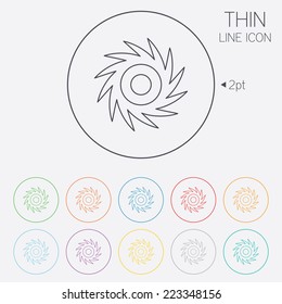 Saw circular wheel sign icon. Cutting blade symbol. Thin line circle web icons with outline. Vector