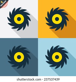 Saw circular wheel sign icon. Cutting blade symbol. Four squares. Colored Flat design buttons. Vector