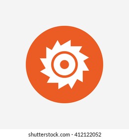 Saw circular wheel sign icon. Cutting blade symbol. Orange circle button with icon. Vector