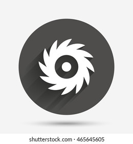 Saw circular wheel sign icon. Cutting blade symbol. Circle flat button with shadow. Vector