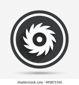 Saw circular wheel sign icon. Cutting blade symbol. Circle flat button with shadow and border. Vector