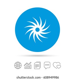 Saw circular wheel sign icon. Cutting blade symbol. Copy files, chat speech bubble and chart web icons. Vector