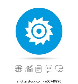 Saw circular wheel sign icon. Cutting blade symbol. Copy files, chat speech bubble and chart web icons. Vector