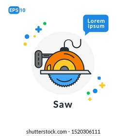 Saw Construction Tool Flat icon . Used For web, logo, mobile app, User Interface and Infographic