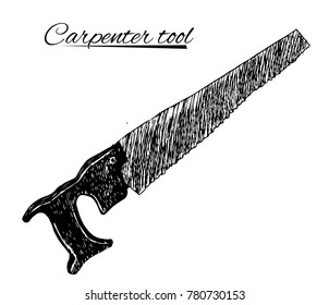 Saw. Construction tools set of hand drawn Doodle illustration.