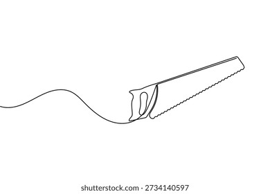 Saw continuous one line art drawing of a minimalist carpentry tool icon for design.