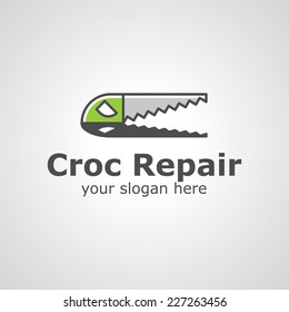 Saw as crocodile vector logo design, icon idea for repair company brand