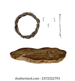 A saw cut of a tree, a countertop, a branch of twigs. Vector illustration. For creating compositions for postcards, banners, flyers, invitations.