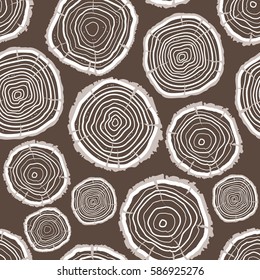 Saw Cut Tree Rings Trunk Pattern Background on a Brown Eco Design Style for Web. Vector illustration