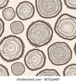 Saw Cut Tree Rings Trunk Pattern Background on a Light Wooden Texture. Vector illustration