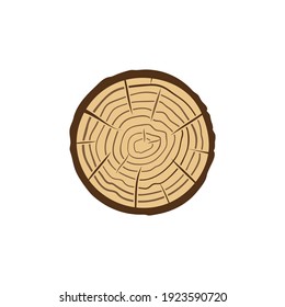 Tronco de árbol de corte de vista con elemento de logotipo o icono de color del concepto de vector de anillos de árbol