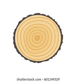 Saw cut tree trunk with Tree rings. Vector flat illustration.