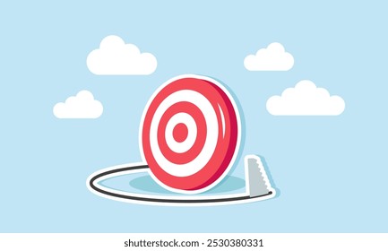 A saw cutting around a target board, illustration of eliminating unrealistic and irrelevant business targets 