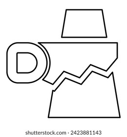 Saw cutting board plank contour outline line icon black color vector illustration image thin flat style