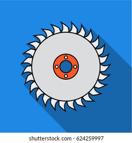 Saw disc icon in flat style isolated on blue background. Sawmill and timber symbol stock vector illustration.