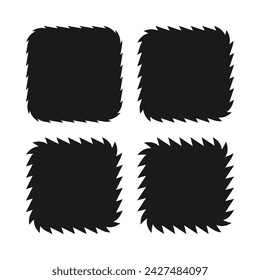 Saw edge rounded square icon set. A group of 4 shapes with round corners and jagged edges. Isolated on a white background.