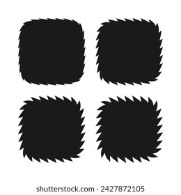 Saw edge squircle shapes icon set. A group of 4 squares with round corners and jagged edges. Isolated on a white background.