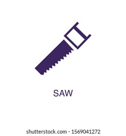 Saw element in flat simple style on white background. Saw icon, with text name concept template
