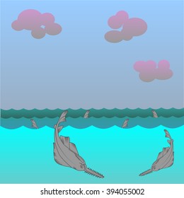 Saw fish vector background. Marine Character. Great white shark.
