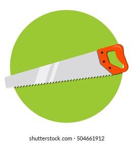 saw flat design vector illustration isolated on green circle background