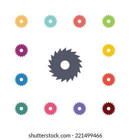 saw flat icons set. Open round colorful buttons. Vector 