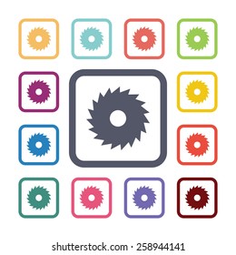 saw flat icons set. Open round colorful buttons. Vector 