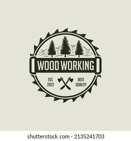 Saw Grinder Wood Pines Vintage Retro Logo Idea