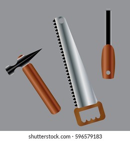 Saw and hammer icon vector