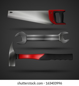 Saw, hammer and wrench. Vector tools collection