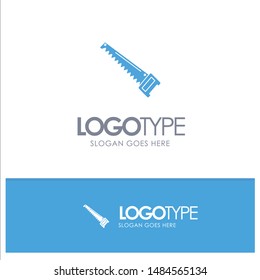 Saw, Hand, Bade, Construction, Tools Blue Solid Logo with place for tagline. Vector Icon Template background