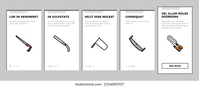 saw hand wood construction onboarding mobile vector. tool carpentry, handsaw blade, work manual, equipment sharp, metal carpenter, cut saw hand wood construction illustrations