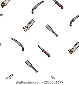 saw hand wood construction vector seamless pattern thin line illustration