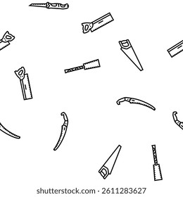 saw hand wood construction vector seamless pattern thin line illustration