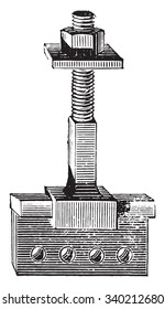 Saw hood, vintage engraved illustration. Industrial encyclopedia E.-O. Lami - 1875.
