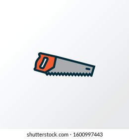 Saw icon colored line symbol. Premium quality isolated handsaw element in trendy style.