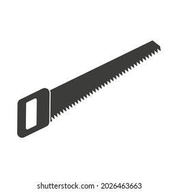 Symbol gesägt. Bau- oder Bauhandsägewerkzeug. Schwarze Silhouette. Holzschneidegerät. Vektorgrafik einzeln auf Weiß
