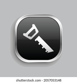 saw icon design. Glossy Button style rounded rectangle isolated on gray background.. Vector illustration