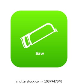 Saw icon green vector isolated on white background